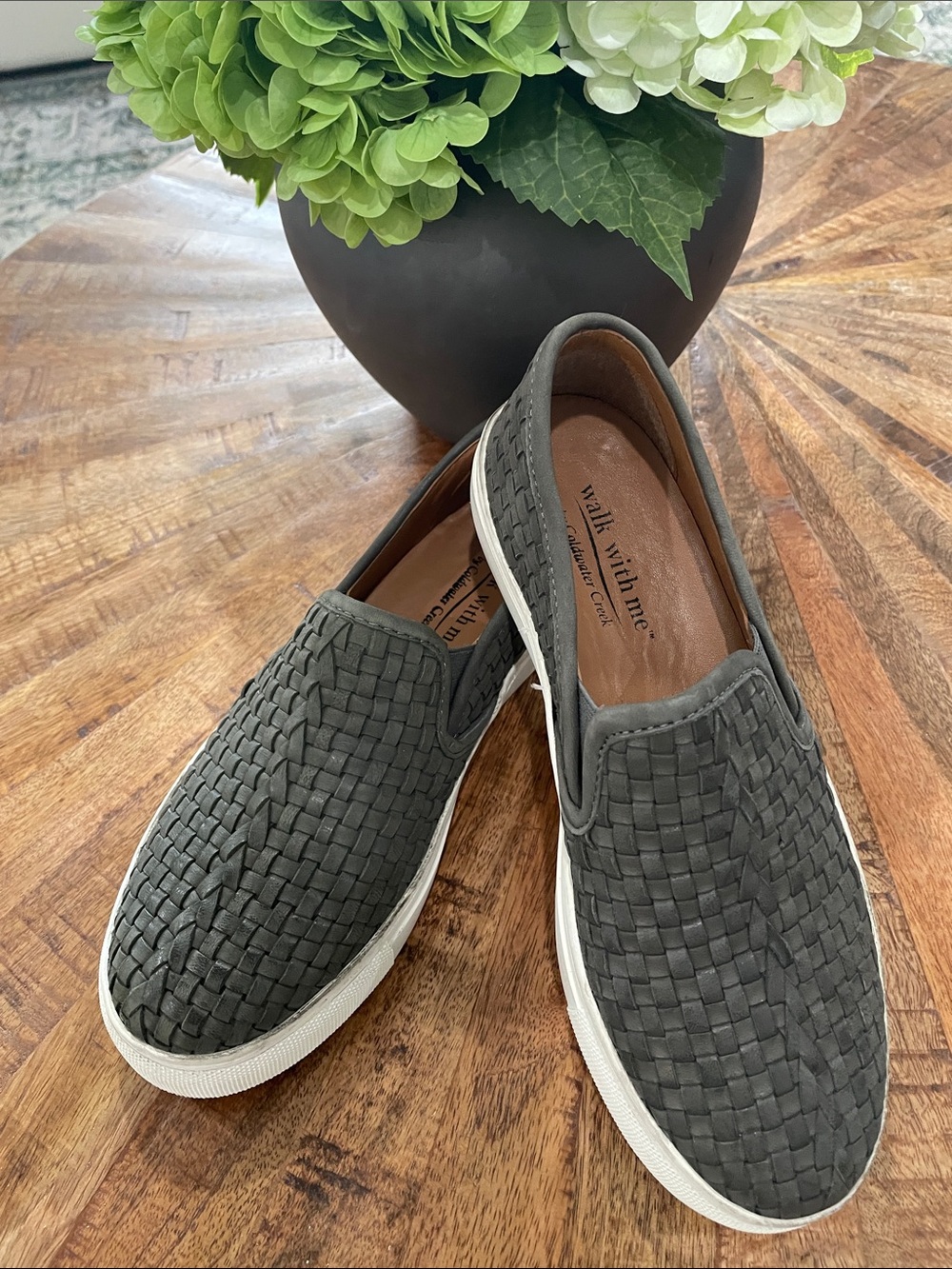 Coldwater Creek Women’s Woven Slip-On Sneakers in Dark Gray